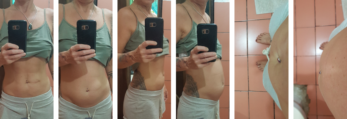 six photos of my belly with and without bloating